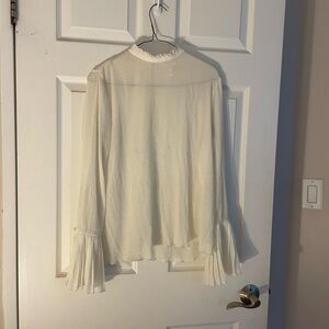 High neck ruffle sheer blouse